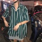 Striped Loose-fit Short-sleeve Shirt Green - One Size