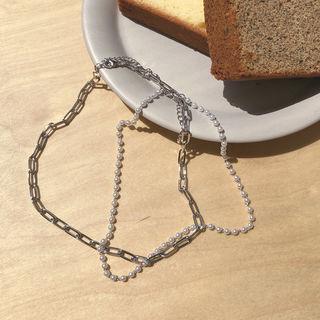 Faux-pearl / Chain Choker Set Silver - One Size