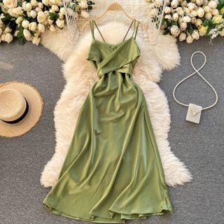 Spaghetti-strap Cowl-neck Midi A-line Dress