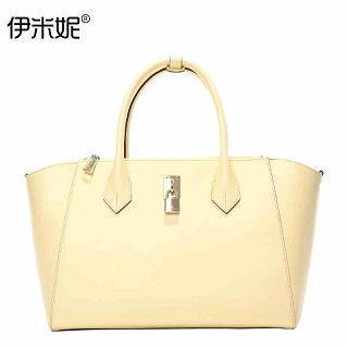 Genuine-leather Lock-accent Satchel