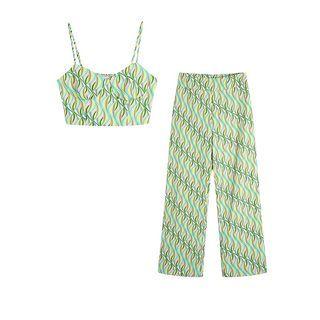 Retro Print Camisole Top / Wide Leg Pants / Set