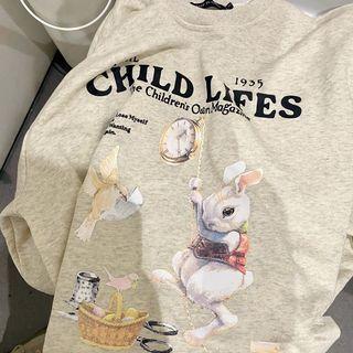 Lettering Rabbit Print Sweatshirt