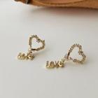 Rhinestone Heart Lettering Stud Earring 1 Pair - Love - One Size