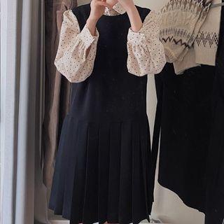 Dotted Shirt / Sleeveless Overall Dress