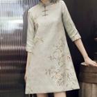 Flower Print Elbow-sleeve Shift Qipao