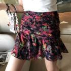 Floral Shirred Ruffle Hem Mini Skirt
