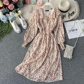 Long-sleeve Heart Pattern A-line Dress
