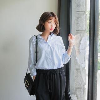 3/4-sleeve Stripe Linen Blend Shirt