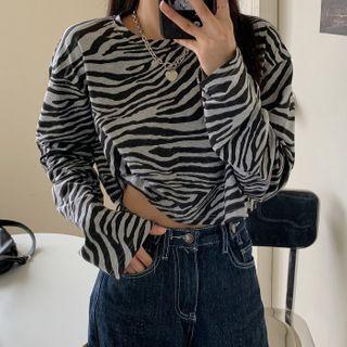 Zebra Print Long-sleeve T-shirt Dark Gray - One Size
