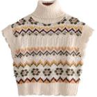 Turtleneck Floral Print Knit Sweater Vest