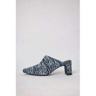 Faux-leather / Denim Block-heel Mules