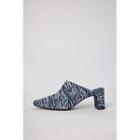 Faux-leather / Denim Block-heel Mules