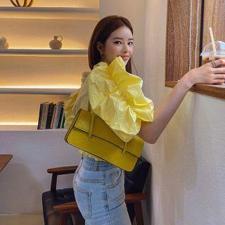 Puff-sleeve Shirred Frilled Crop Top