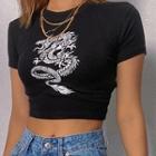 Dragon Print Cropped T-shirt