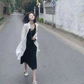 Plain Midi Spaghetti Strap Dress / Long Shirt / Set