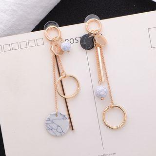 Marble Print Disc Alloy Hoop & Bar Fringed Earring 1 Pair - Marble Print Disc Alloy Hoop & Bar Fringed Earring - One Size
