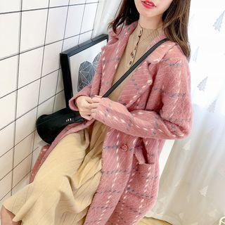 Pattern Double Breasted Long Knit Coat
