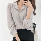 Notched-collar Bishop-sleeve Blouse