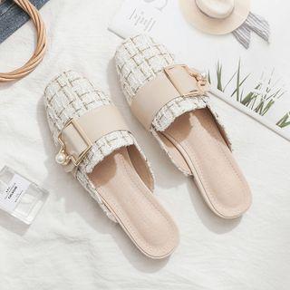 Buckled Tweed Mules