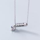 925 Sterling Silver Rhinestone Heart & Love Lettering Bar Pendant Necklace Silver - One Size