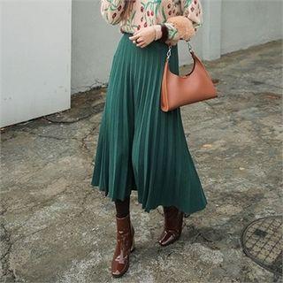 Accordion-pleat Wool Blend Knit Long Skirt