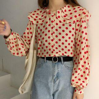 Balloon-sleeve Polka Dot Shirt