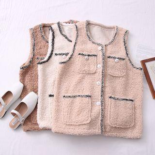 Glitter-trim Button-down Fleece Vest In 5 Colors