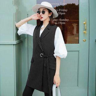 Sleeveless Stripe Belted Top