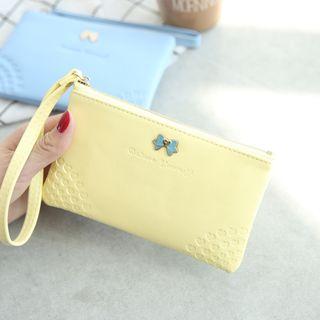 Faux Leather Bow Pin Accent Wristlet