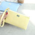Faux Leather Bow Pin Accent Wristlet