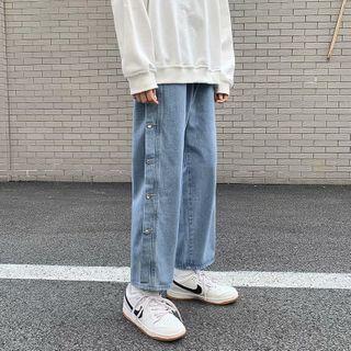Side Buttoned Wide-leg Jeans