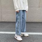 Side Buttoned Wide-leg Jeans
