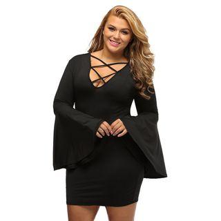 Crisscross Front Long Sleeve Mini Dress