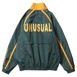 Couple Matching Contrast Trim Lettering Zip Windbreaker