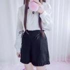 Ruffle Trim Blouse / High-waist Shorts