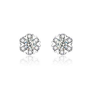 925 Sterling Silver Snowflake Stud Earrings With White Austrian Element Crystal