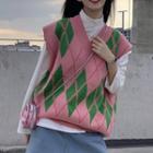 Argyle V-neck Knit Vest / Mock Turtleneck T-shirt