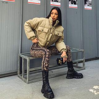 Banded-hem Cropped Bomber Jacket