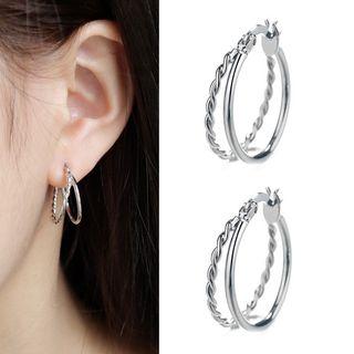Alloy Layered Hoop Earring 1 Pair - Silver - One Size