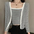 Set: Sleeveless Striped Top + Cardigan As Shown In Figure - One Size