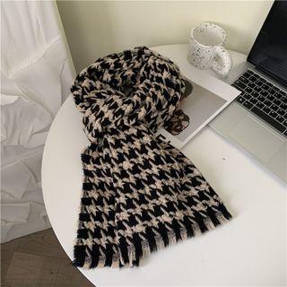 Houndstooth Knit Shawl Houndstooth - Black & Beige - One Size