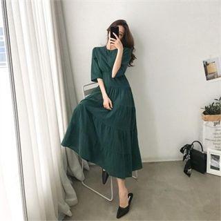 Gathered-waist Tiered Maxi Dress