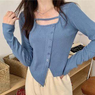 Asymmetrical Hem Button-up Crop Top