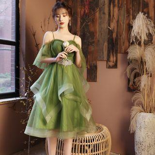 Elbow-sleeve Cold Shoulder Midi A-line Night Dress