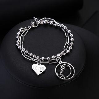 Smiley Heart Charm Layered Chain Bracelet As Shown In Figure - One Size