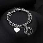 Smiley Heart Charm Layered Chain Bracelet As Shown In Figure - One Size