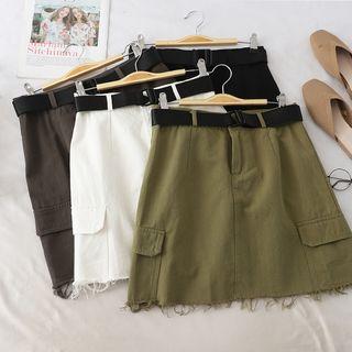 Frayed Hem A-line Mini Cargo Skirt