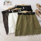 Frayed Hem A-line Mini Cargo Skirt