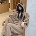 Bear Ear Hooded Cardigan / Knit Camisole / Wide-leg Pants