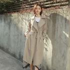 Open-front Long Trench Coat With Sash Beige - One Size